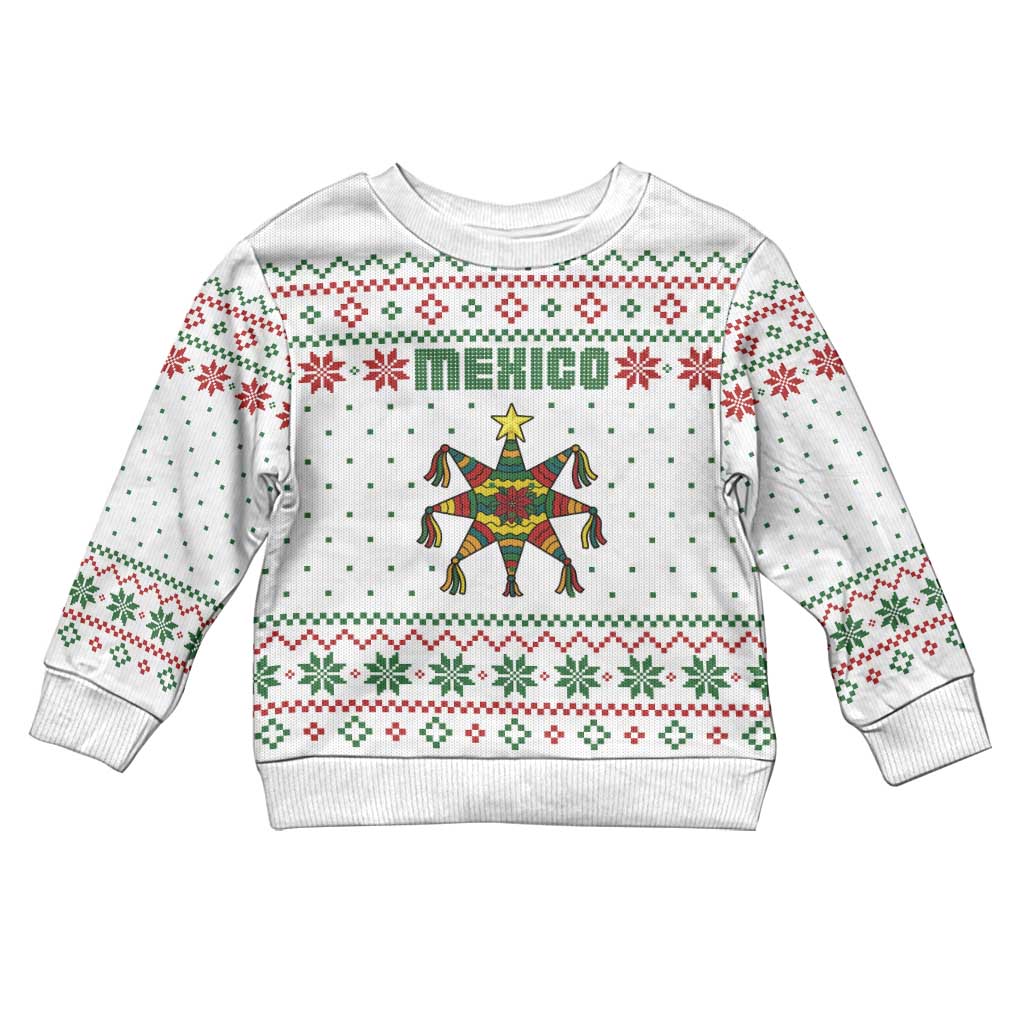 Mexico Christmas Kid Ugly Christmas Sweater with Piñata Star Design and Red Green Snowflake Pattern - Wonder Print Shop