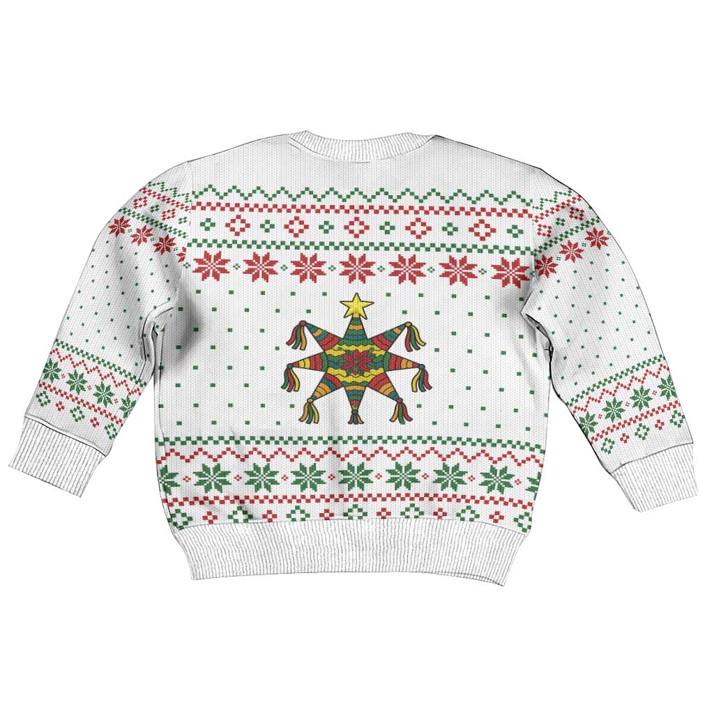 Mexico Christmas Kid Ugly Christmas Sweater with Piñata Star Design and Red Green Snowflake Pattern - Wonder Print Shop
