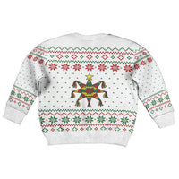 Mexico Christmas Kid Ugly Christmas Sweater with Piñata Star Design and Red Green Snowflake Pattern - Wonder Print Shop