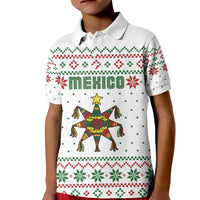 Mexico Christmas Kid Polo Shirt with Piñata Star Design and Red Green Snowflake Pattern - Wonder Print Shop