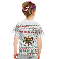 Mexico Christmas Kid T Shirt with Piñata Star Design and Red Green Snowflake Pattern - Wonder Print Shop