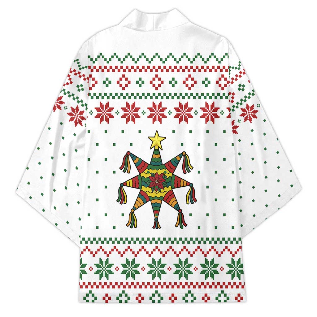 Mexico Christmas Kimono with Piñata Star Design and Red Green Snowflake Pattern - Wonder Print Shop