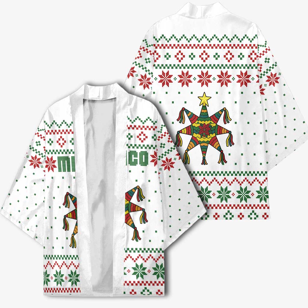 Mexico Christmas Kimono with Piñata Star Design and Red Green Snowflake Pattern - Wonder Print Shop