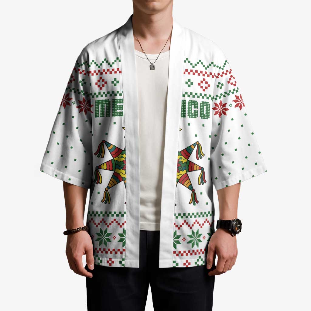 Mexico Christmas Kimono with Piñata Star Design and Red Green Snowflake Pattern - Wonder Print Shop