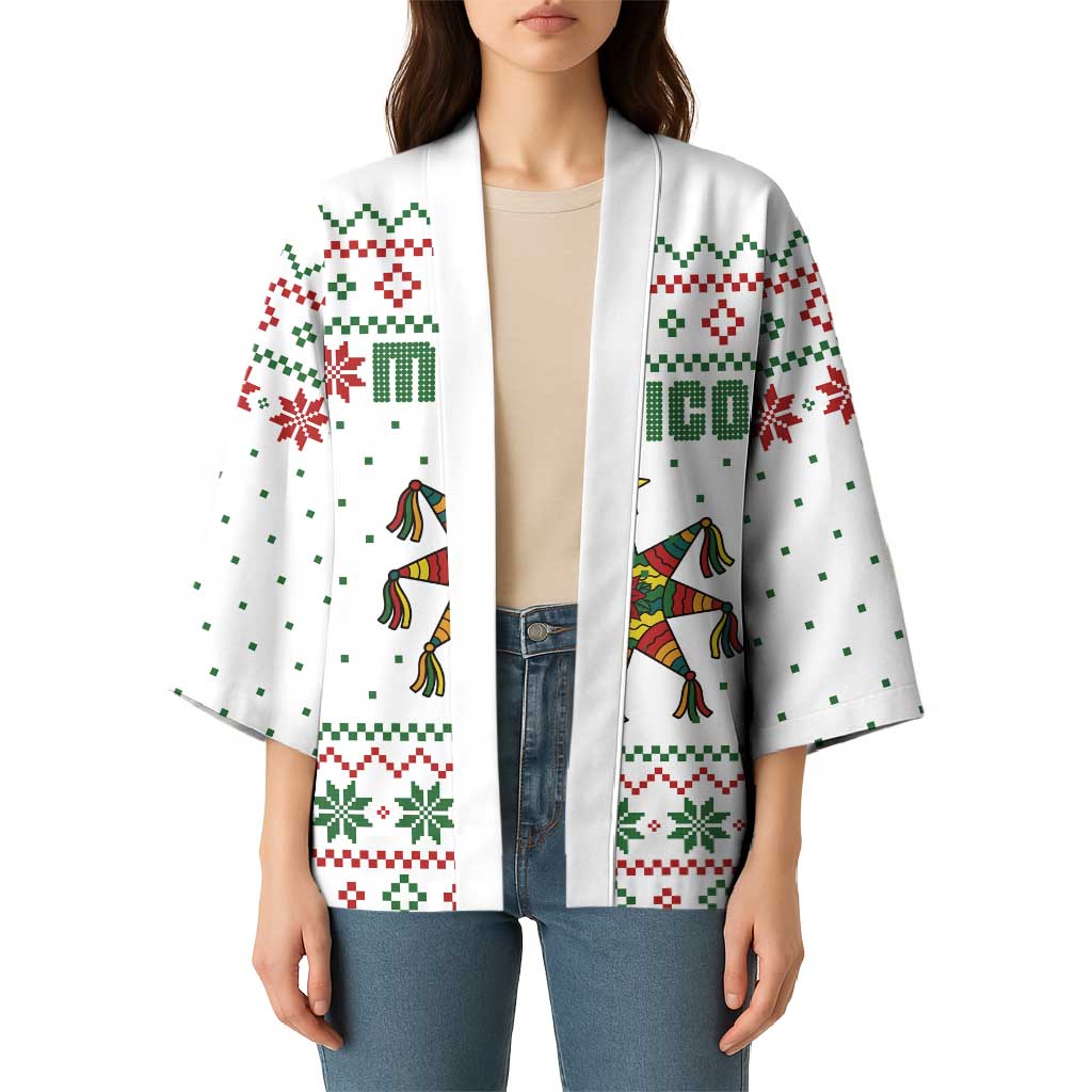 Mexico Christmas Kimono with Piñata Star Design and Red Green Snowflake Pattern - Wonder Print Shop