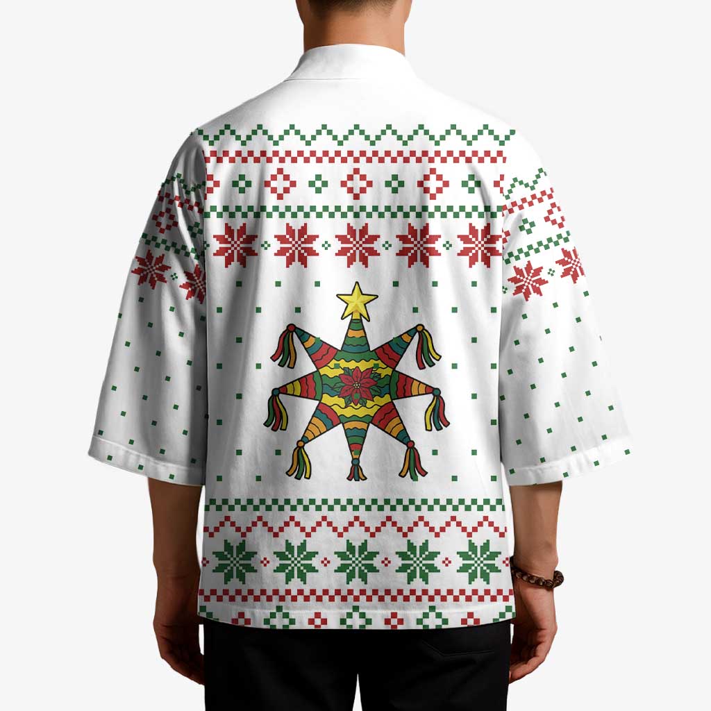 Mexico Christmas Kimono with Piñata Star Design and Red Green Snowflake Pattern - Wonder Print Shop