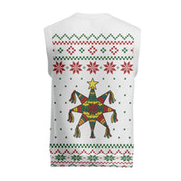 Mexico Christmas Knitted V-Neck Vest with Piñata Star Design and Red Green Snowflake Pattern - Wonder Print Shop