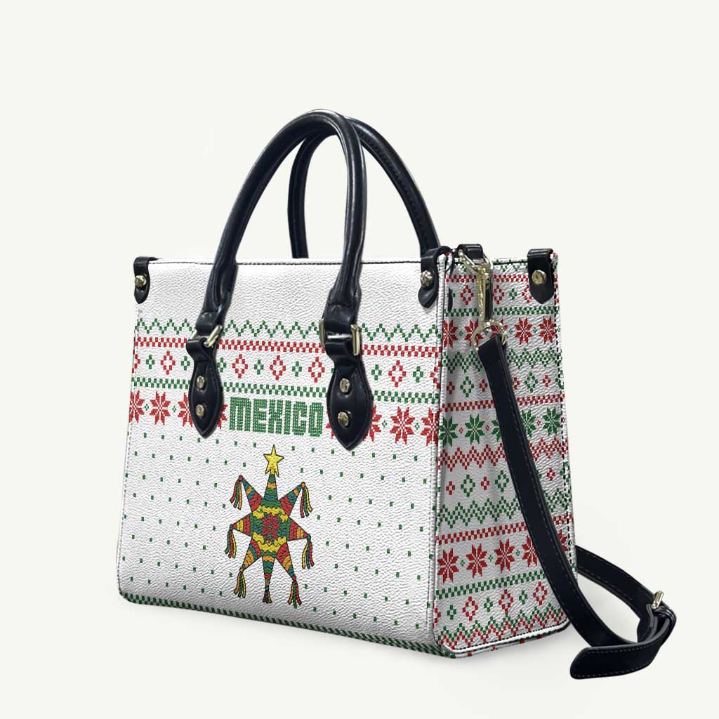 Mexico Christmas Leather Bag with Piñata Star Design and Red Green Snowflake Pattern - Wonder Print Shop