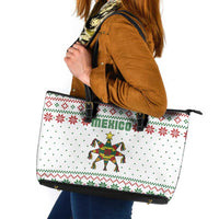 Mexico Christmas Leather Tote Bag with Piñata Star Design and Red Green Snowflake Pattern - Wonder Print Shop