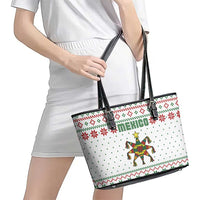 Mexico Christmas Leather Tote Bag with Piñata Star Design and Red Green Snowflake Pattern - Wonder Print Shop