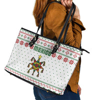 Mexico Christmas Leather Tote Bag with Piñata Star Design and Red Green Snowflake Pattern - Wonder Print Shop