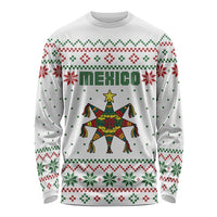 Mexico Christmas Long Sleeve Shirt with Piñata Star Design and Red Green Snowflake Pattern - Wonder Print Shop