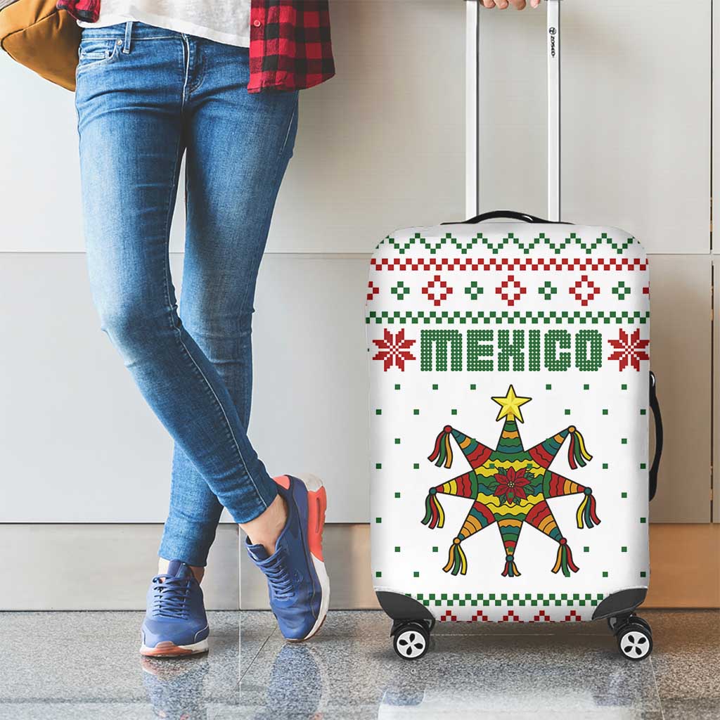 Mexico Christmas Luggage Cover with Piñata Star Design and Red Green Snowflake Pattern - Wonder Print Shop