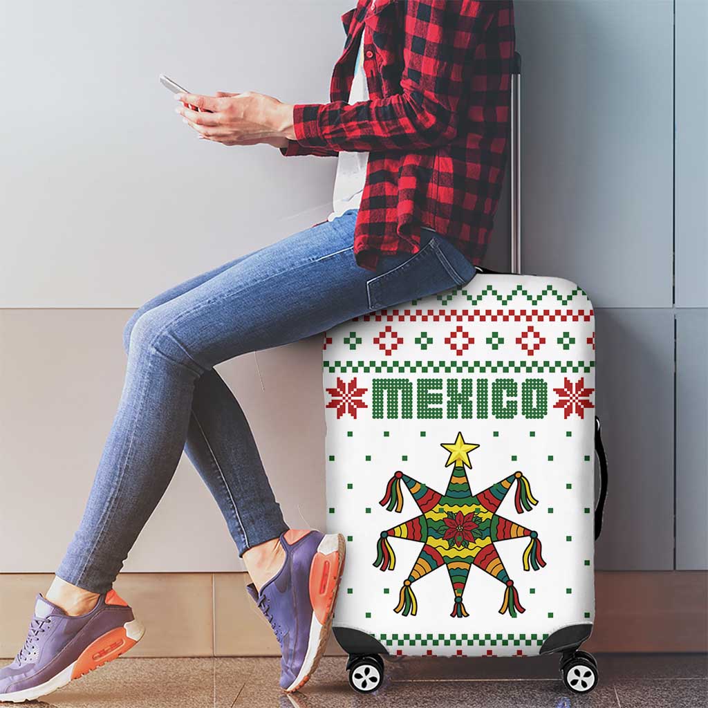 Mexico Christmas Luggage Cover with Piñata Star Design and Red Green Snowflake Pattern - Wonder Print Shop