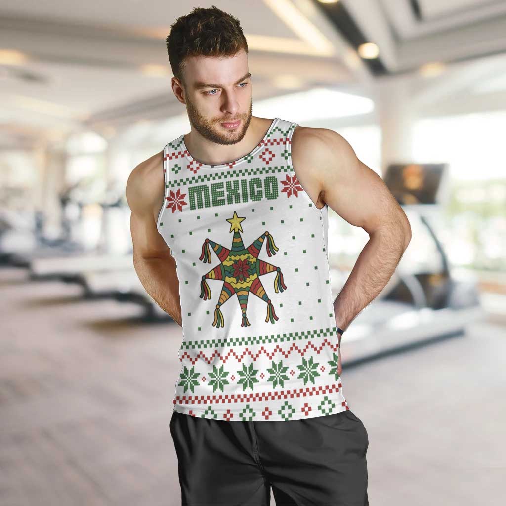 Mexico Christmas Men Tank Top with Piñata Star Design and Red Green Snowflake Pattern - Wonder Print Shop