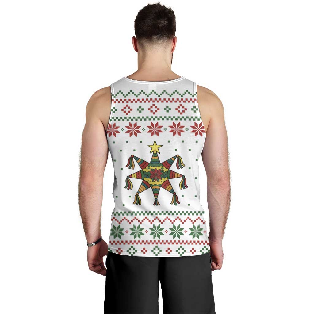 Mexico Christmas Men Tank Top with Piñata Star Design and Red Green Snowflake Pattern - Wonder Print Shop