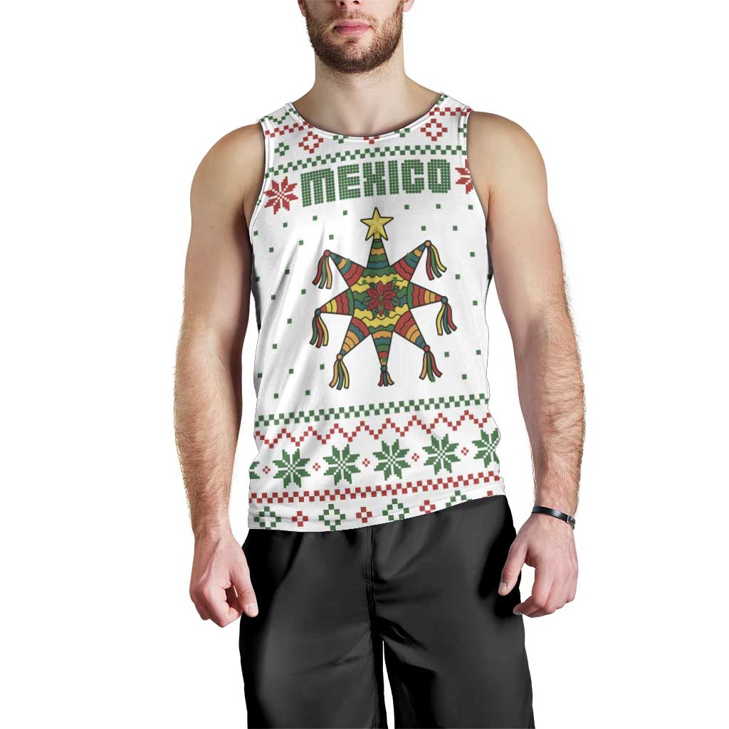 Mexico Christmas Men Tank Top with Piñata Star Design and Red Green Snowflake Pattern - Wonder Print Shop