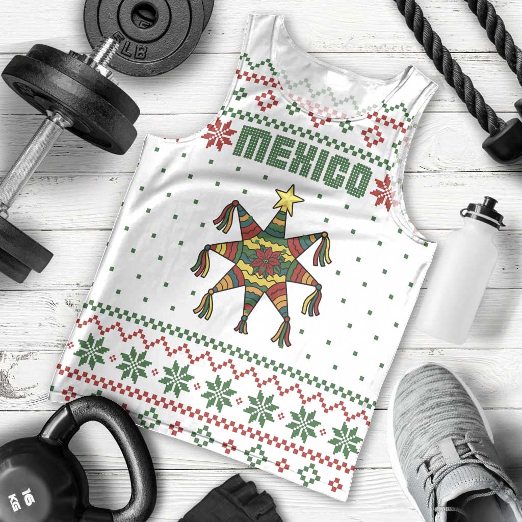 Mexico Christmas Men Tank Top with Piñata Star Design and Red Green Snowflake Pattern - Wonder Print Shop
