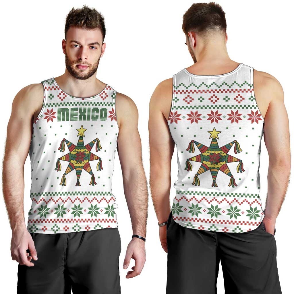 Mexico Christmas Men Tank Top with Piñata Star Design and Red Green Snowflake Pattern - Wonder Print Shop