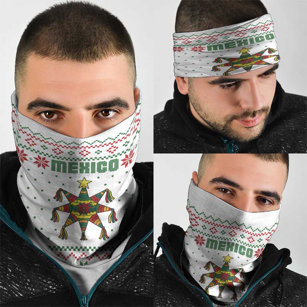 Mexico Christmas Neck Gaiter with Piñata Star Design and Red Green Snowflake Pattern - Wonder Print Shop