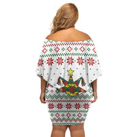 Mexico Christmas Off Shoulder Short Dress with Piñata Star Design and Red Green Snowflake Pattern - Wonder Print Shop