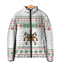 Mexico Christmas Padded Jacket with Piñata Star Design and Red Green Snowflake Pattern - Wonder Print Shop