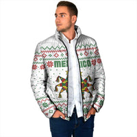 Mexico Christmas Padded Jacket with Piñata Star Design and Red Green Snowflake Pattern - Wonder Print Shop