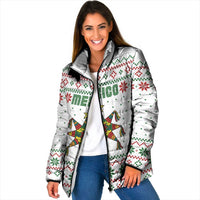 Mexico Christmas Padded Jacket with Piñata Star Design and Red Green Snowflake Pattern - Wonder Print Shop