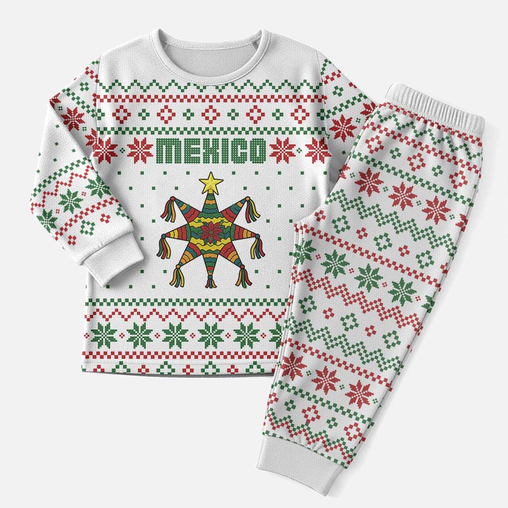 Mexico Christmas Pajama Set with Piñata Star Design and Red Green Snowflake Pattern - Wonder Print Shop