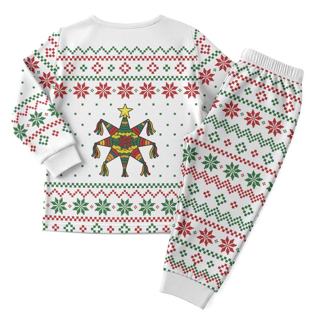 Mexico Christmas Pajama Set with Piñata Star Design and Red Green Snowflake Pattern - Wonder Print Shop