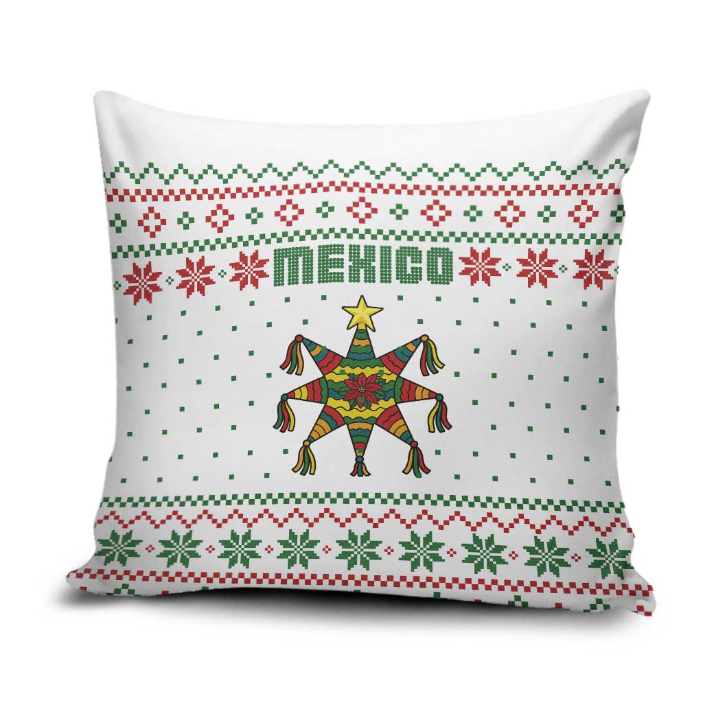 Mexico Christmas Pillow Cover with Piñata Star Design and Red Green Snowflake Pattern - Wonder Print Shop