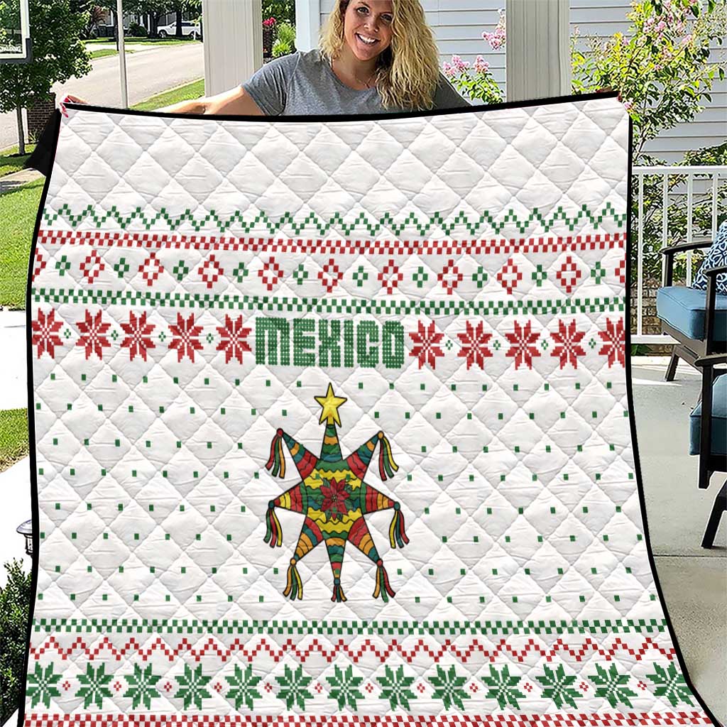 Mexico Christmas Quilt with Piñata Star Design and Red Green Snowflake Pattern - Wonder Print Shop