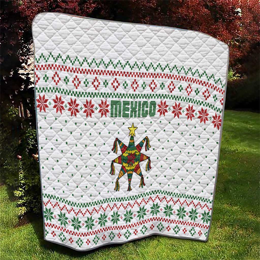 Mexico Christmas Quilt with Piñata Star Design and Red Green Snowflake Pattern - Wonder Print Shop
