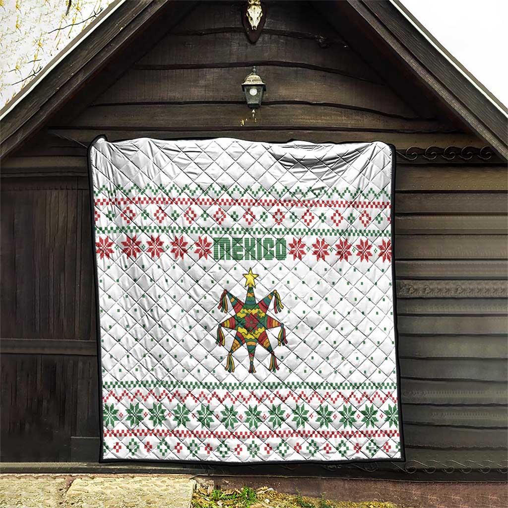 Mexico Christmas Quilt with Piñata Star Design and Red Green Snowflake Pattern - Wonder Print Shop