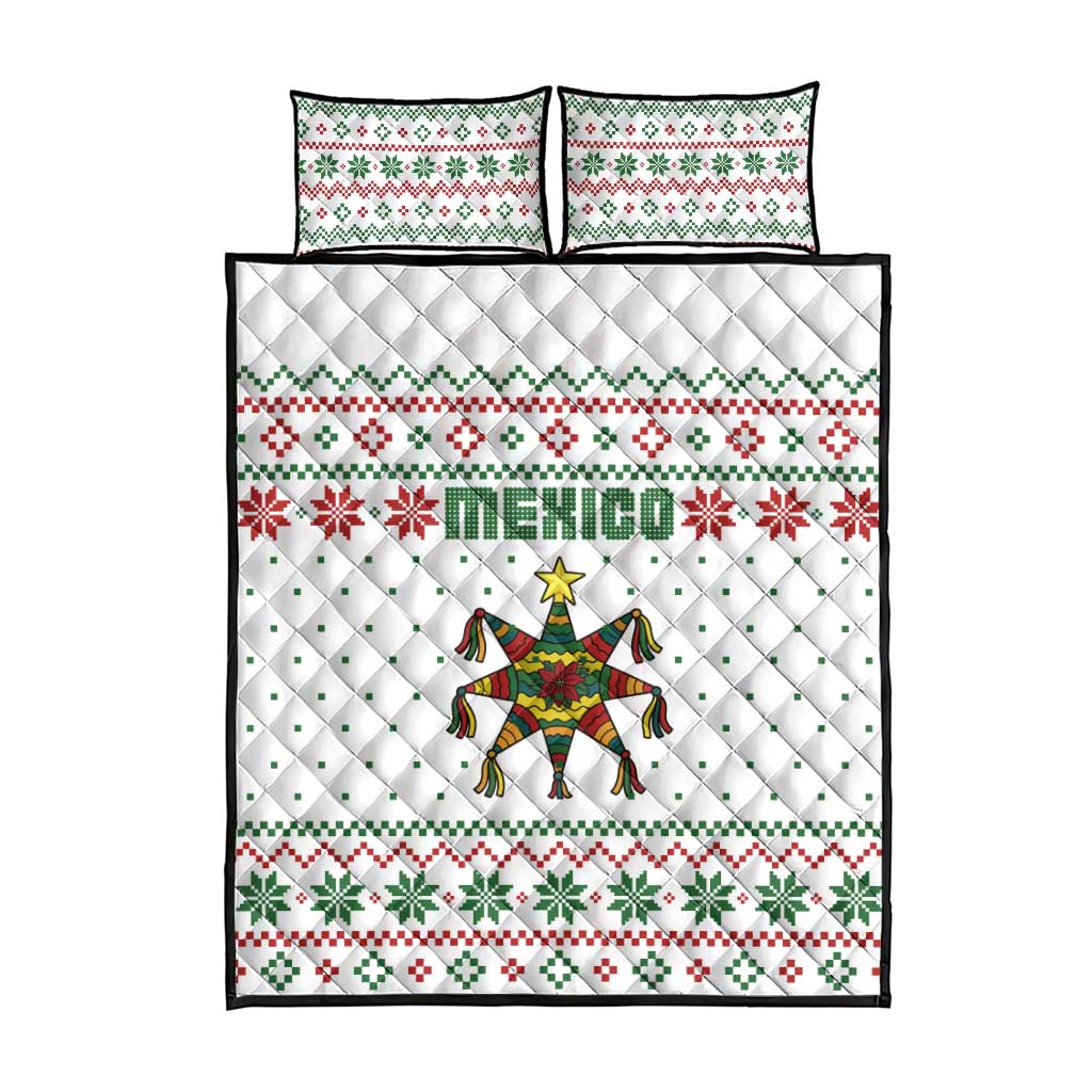Mexico Christmas Quilt Bed Set with Piñata Star Design and Red Green Snowflake Pattern - Wonder Print Shop