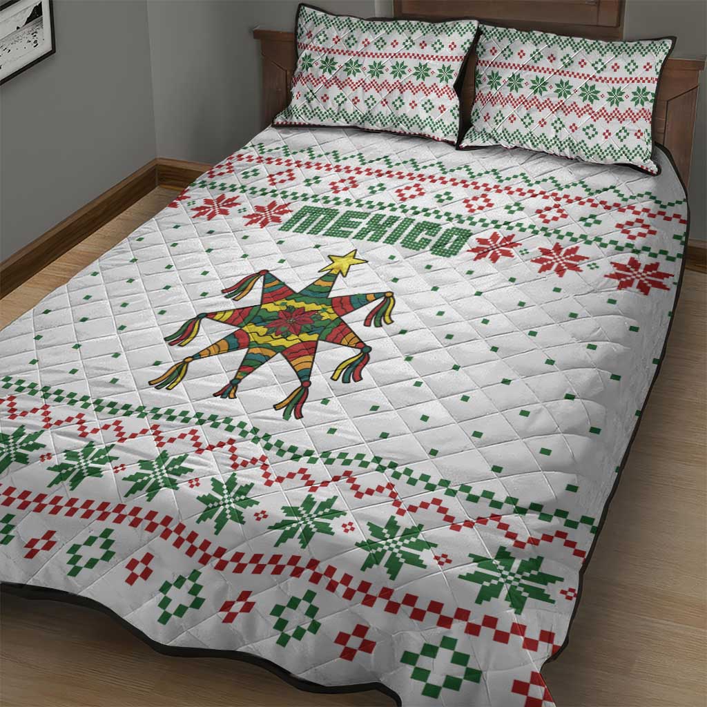 Mexico Christmas Quilt Bed Set with Piñata Star Design and Red Green Snowflake Pattern - Wonder Print Shop