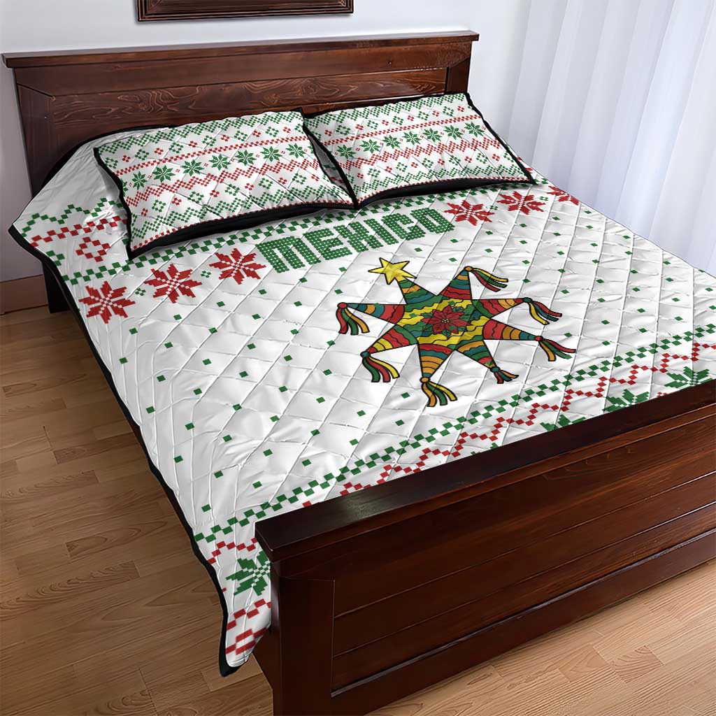 Mexico Christmas Quilt Bed Set with Piñata Star Design and Red Green Snowflake Pattern - Wonder Print Shop