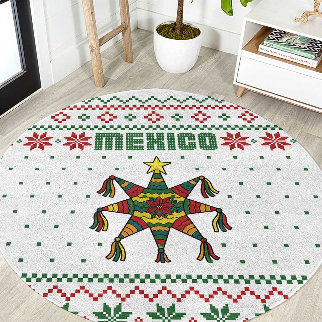 Mexico Christmas Round Carpet with Piñata Star Design and Red Green Snowflake Pattern - Wonder Print Shop