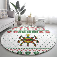 Mexico Christmas Round Carpet with Piñata Star Design and Red Green Snowflake Pattern - Wonder Print Shop