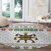 Mexico Christmas Round Carpet with Piñata Star Design and Red Green Snowflake Pattern - Wonder Print Shop