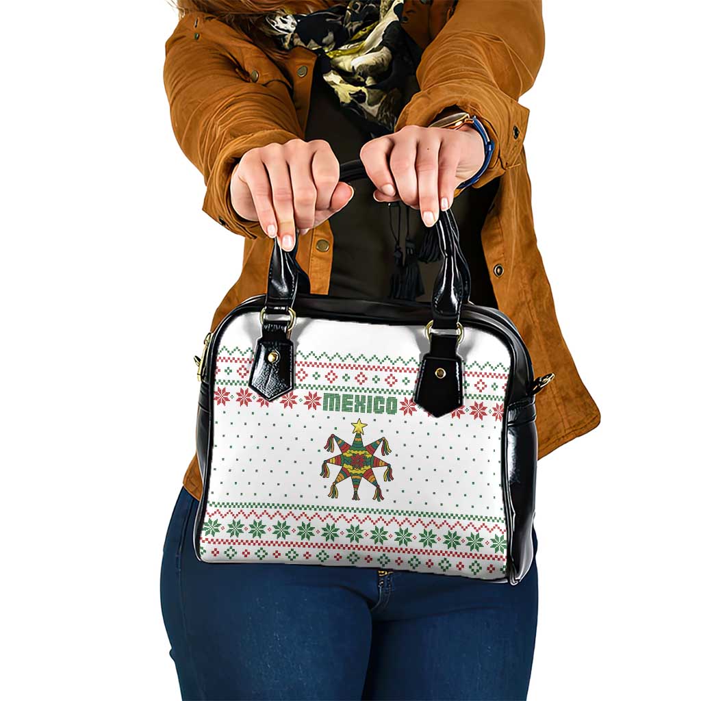 Mexico Christmas Shoulder Handbag with Piñata Star Design and Red Green Snowflake Pattern - Wonder Print Shop