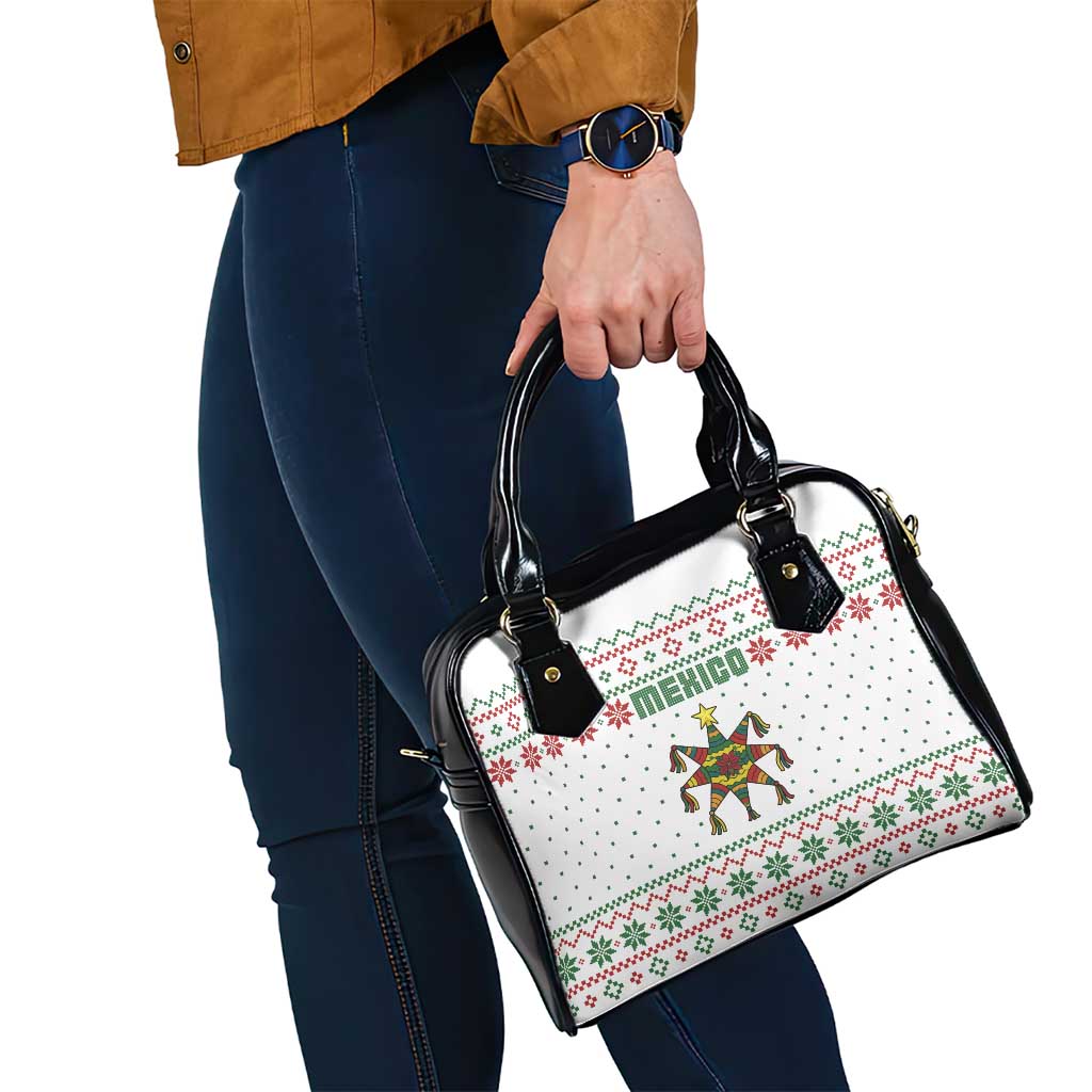 Mexico Christmas Shoulder Handbag with Piñata Star Design and Red Green Snowflake Pattern - Wonder Print Shop