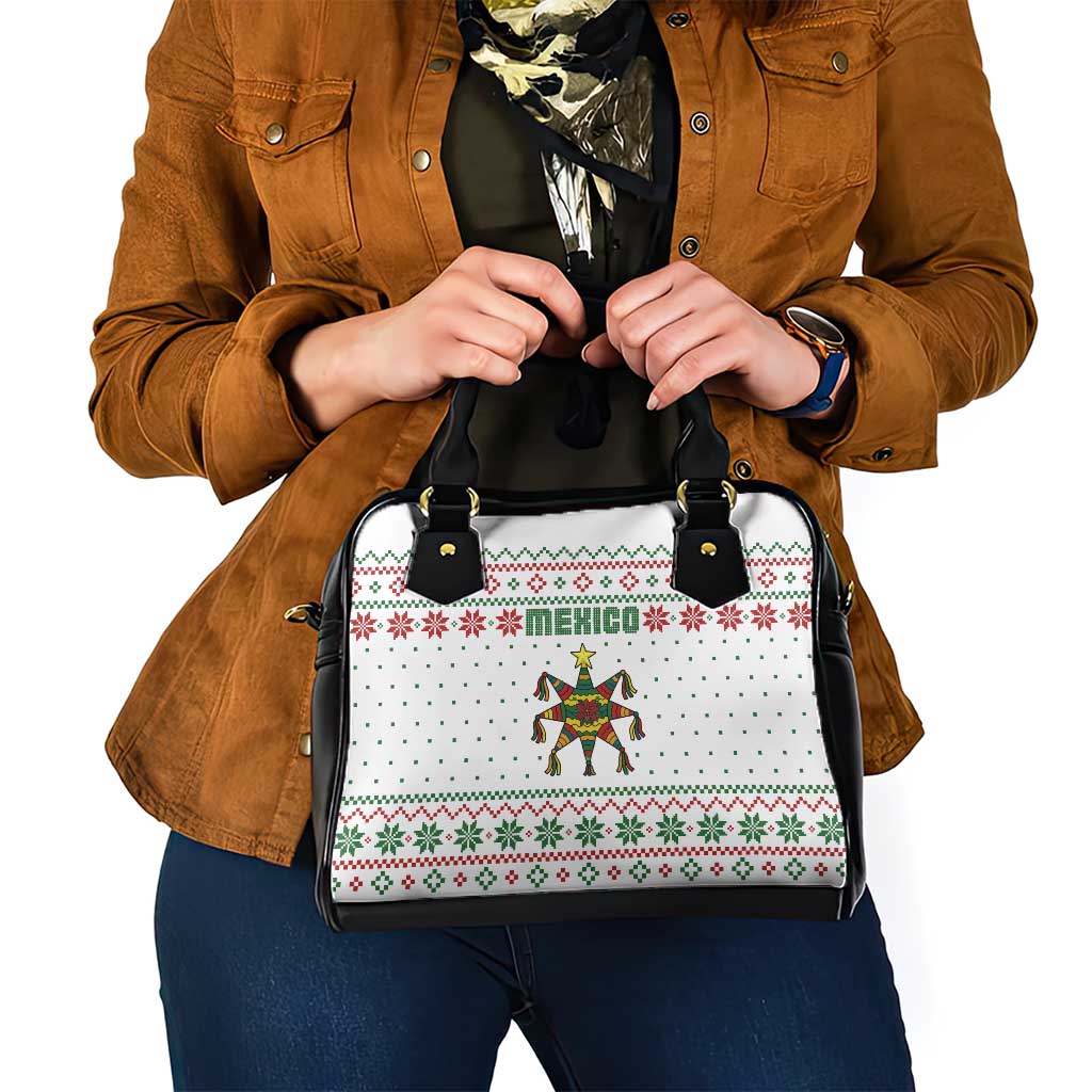 Mexico Christmas Shoulder Handbag with Piñata Star Design and Red Green Snowflake Pattern - Wonder Print Shop