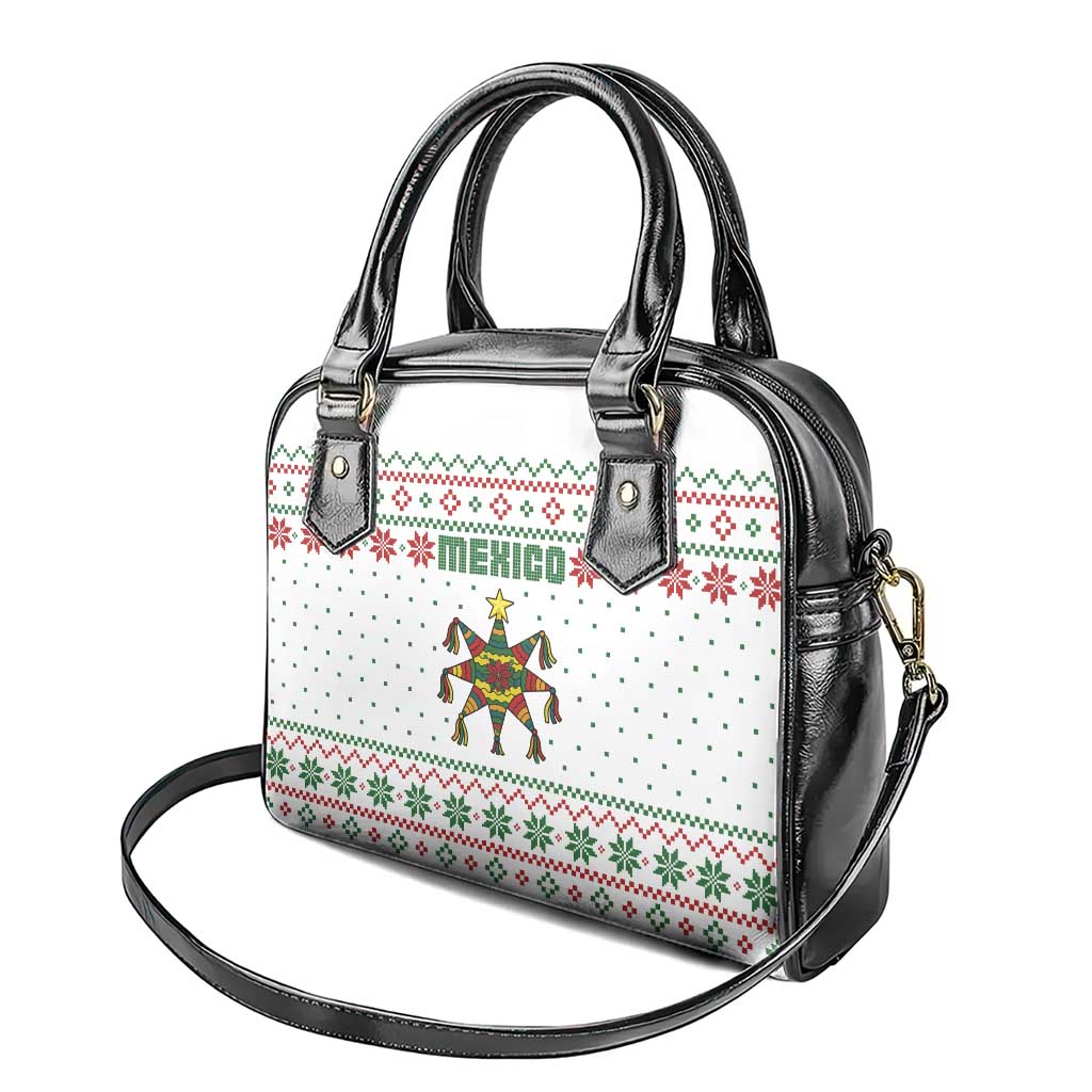Mexico Christmas Shoulder Handbag with Piñata Star Design and Red Green Snowflake Pattern - Wonder Print Shop