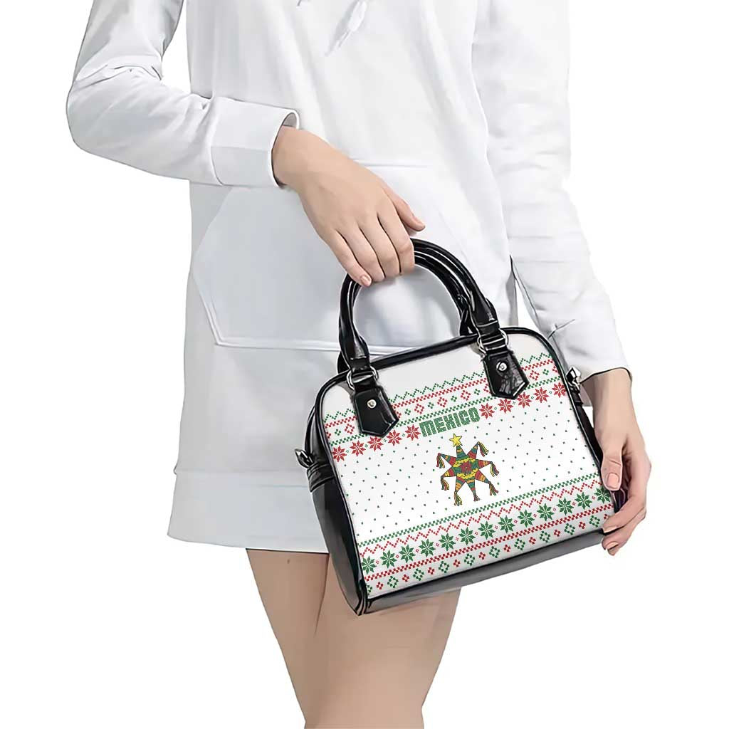 Mexico Christmas Shoulder Handbag with Piñata Star Design and Red Green Snowflake Pattern - Wonder Print Shop