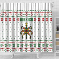 Mexico Christmas Shower Curtain with Piñata Star Design and Red Green Snowflake Pattern - Wonder Print Shop
