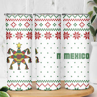 Mexico Christmas Skinny Tumbler with Piñata Star Design and Red Green Snowflake Pattern - Wonder Print Shop