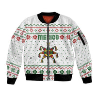Mexico Christmas Sleeve Zip Bomber Jacket with Piñata Star Design and Red Green Snowflake Pattern - Wonder Print Shop