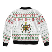 Mexico Christmas Sleeve Zip Bomber Jacket with Piñata Star Design and Red Green Snowflake Pattern - Wonder Print Shop