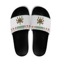 Mexico Christmas Slide Sandals with Piñata Star Design and Red Green Snowflake Pattern - Wonder Print Shop